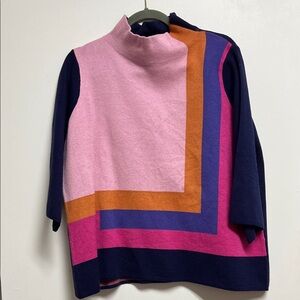 Fate Colorblock Funnel Mock Neck Swing Sweater Navy, Pink, Orange, Purple S/M